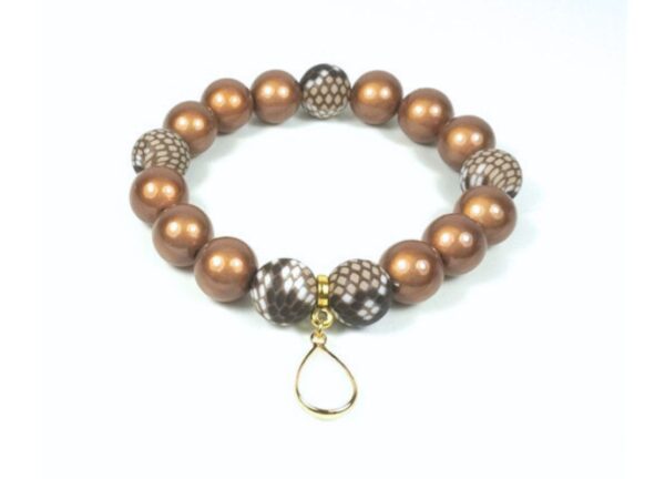 Impala Damen Armband Wonder Leo Braun Polymer Perlen 12mm Ø & Anhänger