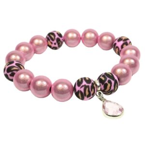 Impala Damen Armband Wonder Leo Rosa Polymer Perlen 12mm Ø & Anhänger