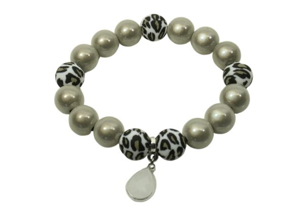 Impala Damen Armband Wonder Leo Graubeige Polymer Perlen 12mm Ø & Anhänger