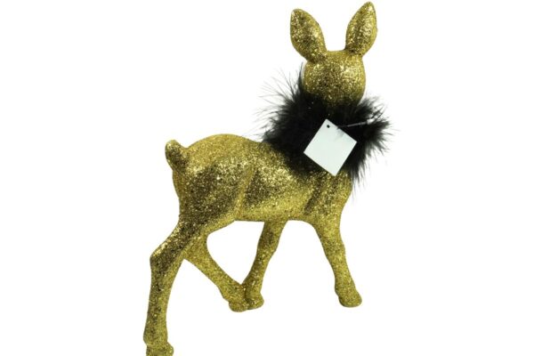 Werner Voß Rehkitz mit schwarzer Federboa und Gold-Glitter Dekofigur