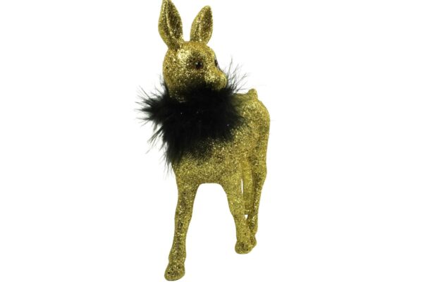 Werner Voß Rehkitz mit schwarzer Federboa und Gold-Glitter Dekofigur
