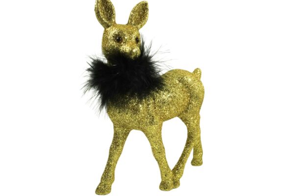 Werner Voß Rehkitz mit schwarzer Federboa und Gold-Glitter Dekofigur