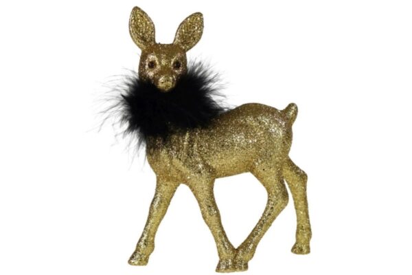 Werner Voß Rehkitz mit schwarzer Federboa und Gold-Glitter Dekofigur