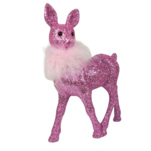 Werner Voß Rehkitz mit Rosa Federboa und Rosa-Glitter Dekofigur