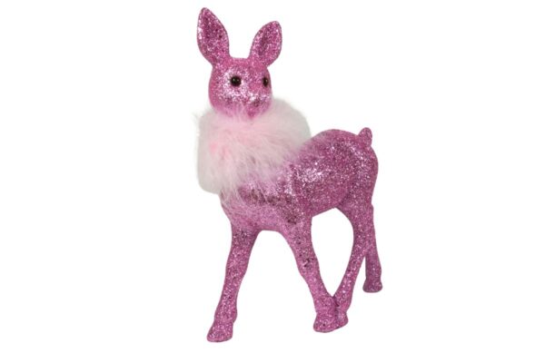 Werner Voß Rehkitz mit Rosa Federboa und Rosa-Glitter Dekofigur