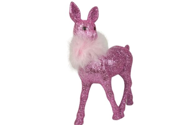 Werner Voß Rehkitz mit Rosa Federboa und Rosa-Glitter Dekofigur