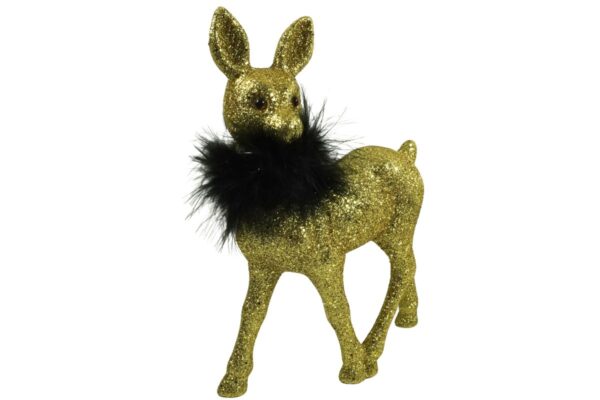 Werner Voß Rehkitz mit schwarzer Federboa und Gold-Glitter Dekofigur
