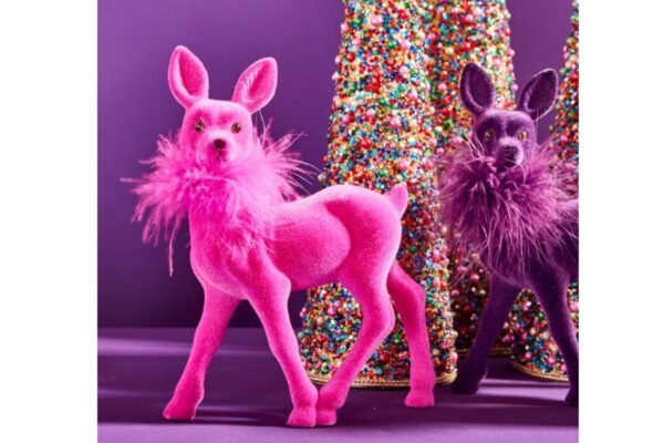 Werner Voß Rehkitz mit Federboa Magenta Dekofigur