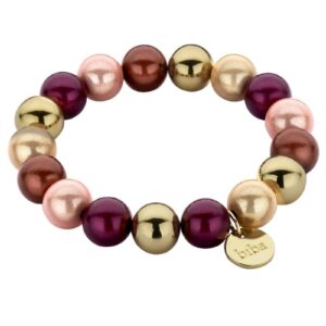 Biba Armband Polymerperlen Bordeaux Rose 12mm Ø Anhänger Gold