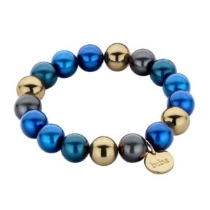 Biba Armband Polymerperlen Blau Grau12mm Ø Anhänger Gold
