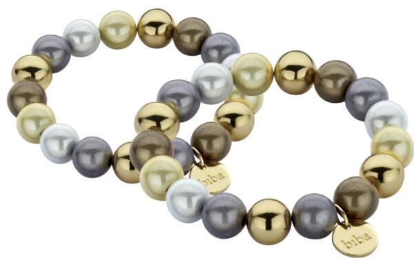 Biba Armband Polymerperlen Grau Gold 12mm Ø Anhänger Gold