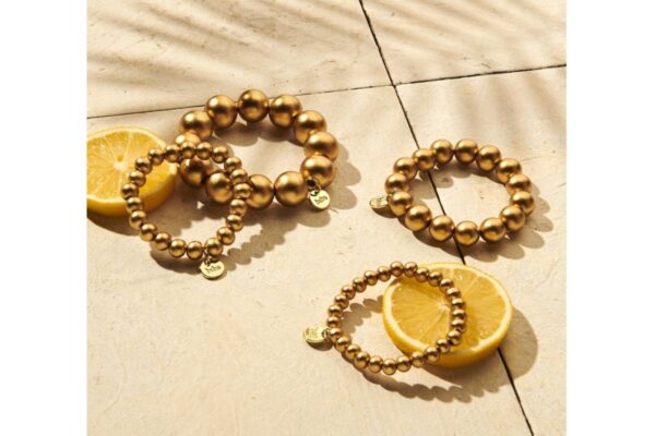 Biba Armband Holz Perlen Goldfarbig 14mm Ø Biba Anhänger Gold
