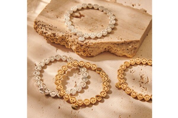 Biba Armband Metall Smileys Goldfarbig 8mm Biba Anhänger Gold
