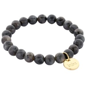 Biba Armband Naturstein Perlen Dunkelgrau 8mm Ø Biba Anhänger Gold