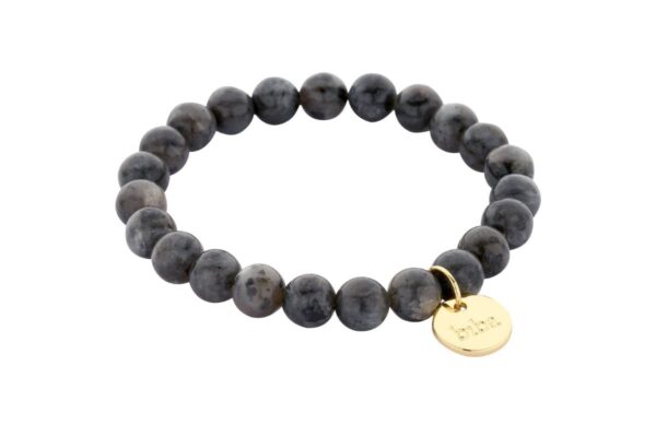 Biba Armband Naturstein Perlen Dunkelgrau 8mm Ø Biba Anhänger Gold