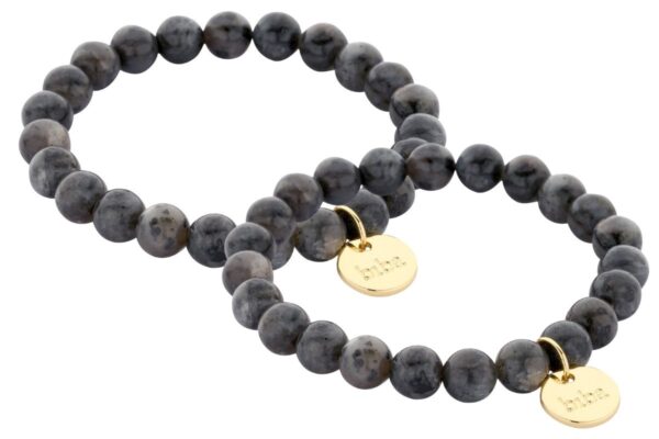 Biba Armband Naturstein Perlen Dunkelgrau 8mm Ø Biba Anhänger Gold