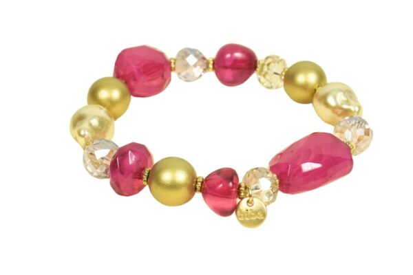 Biba Armband Polymer Perlen Mix Himbeerrot Gold Biba Anhänger Gold