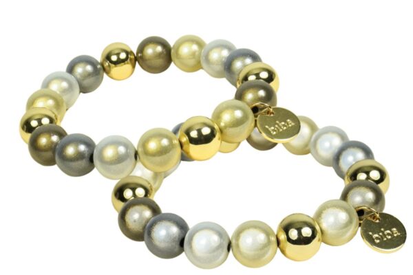 Biba Armband Polymer Perlen Gold Grau 12mm Ø Biba Anhänger Gold