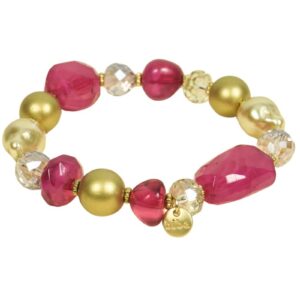 Biba Armband Polymer Perlen Mix Himbeerrot Gold Biba Anhänger Gold