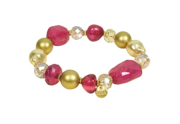Biba Armband Polymer Perlen Mix Himbeerrot Gold Biba Anhänger Gold