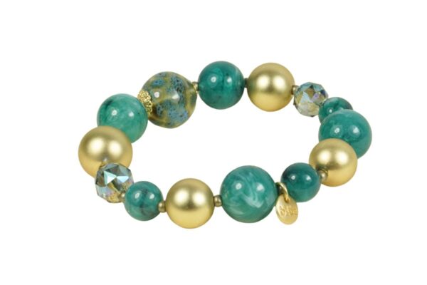 Biba Armband Polymer Perlen Mix Grün Gold 9-15mm Ø Biba Anhänger Gold
