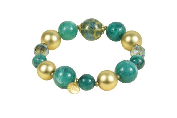 Biba Armband Polymer Perlen Mix Grün Gold 9-15mm Ø Biba Anhänger Gold