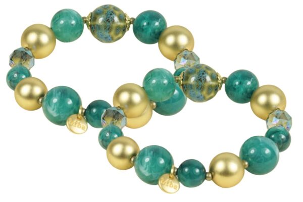 Biba Armband Polymer Perlen Mix Grün Gold 9-15mm Ø Biba Anhänger Gold