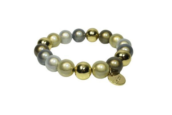 Biba Armband Polymer Perlen Gold Grau 12mm Ø Biba Anhänger Gold