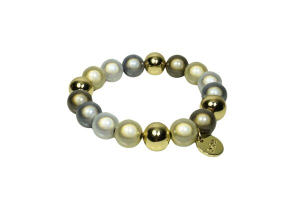 Biba Armband Polymer Perlen Gold Grau 12mm Ø Biba Anhänger Gold