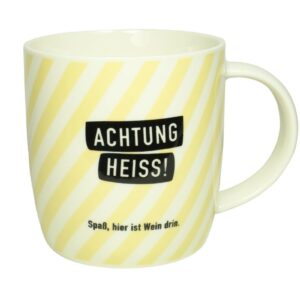 Grafik Werkstatt Henkelbecher Kaffeebecher Sprüchetasse Achtung Heiss! Spaß, hier ist Wein drin