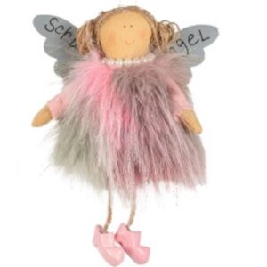 Baden Schutzengel Aufhänger Deko Engel Fellkleidchen Rosa Silber