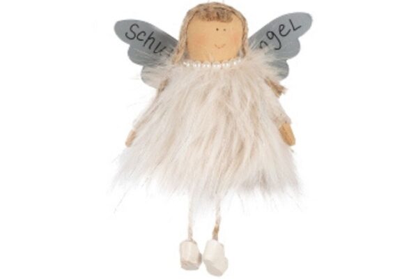 Baden Schutzengel Aufhänger Deko Engel Fellkleidchen Weiß Silber