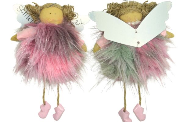 Baden Schutzengel Aufhänger Deko Engel Fellkleidchen Rosa Silber