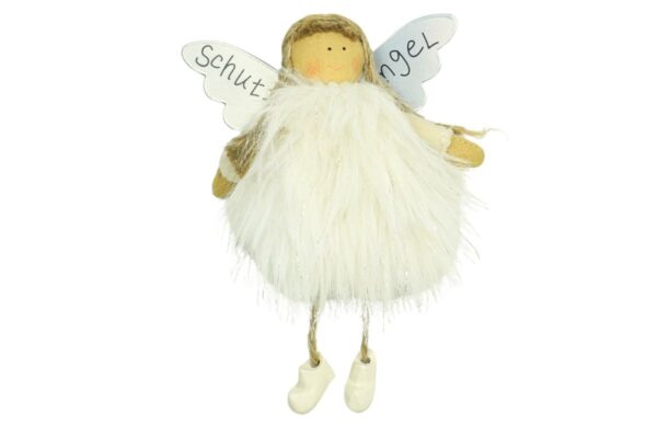 Baden Schutzengel Aufhänger Deko Engel Fellkleidchen Weiß Silber