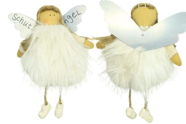 Baden Schutzengel Aufhänger Deko Engel Fellkleidchen Weiß Silber