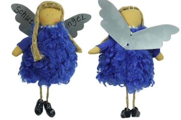 Baden Schutzengel Aufhänger Deko Engel Fellkleidchen Blau