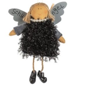 Baden Schutzengel Aufhänger Deko Engel Glitterkleidchen Schwarz