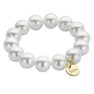 Biba Armband Glas Perlen Perlmutt Weiß 14mm Ø Biba Anhänger Gold