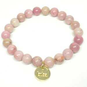 Biba Armband Naturstein Rhodonite Rosa Perlen 8mm Ø Biba Anhänger Gold