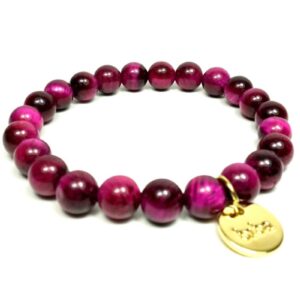 Biba Armband Naturstein Fuchsia Tigerauge Perlen 8mm Ø Biba Anhänger Gold