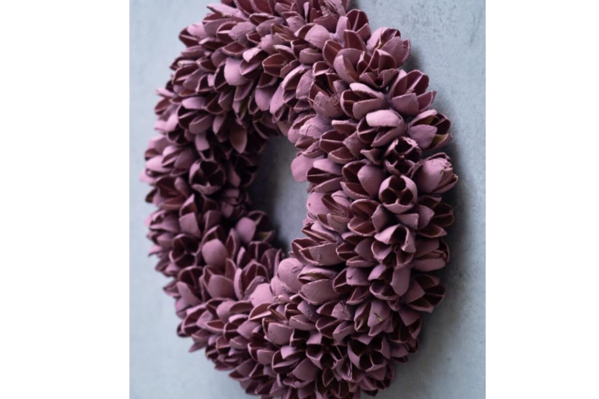 Couronne Dekokranz Naturkranz Handarbeit Bakuli Wreath Mauve 40 cm ∅