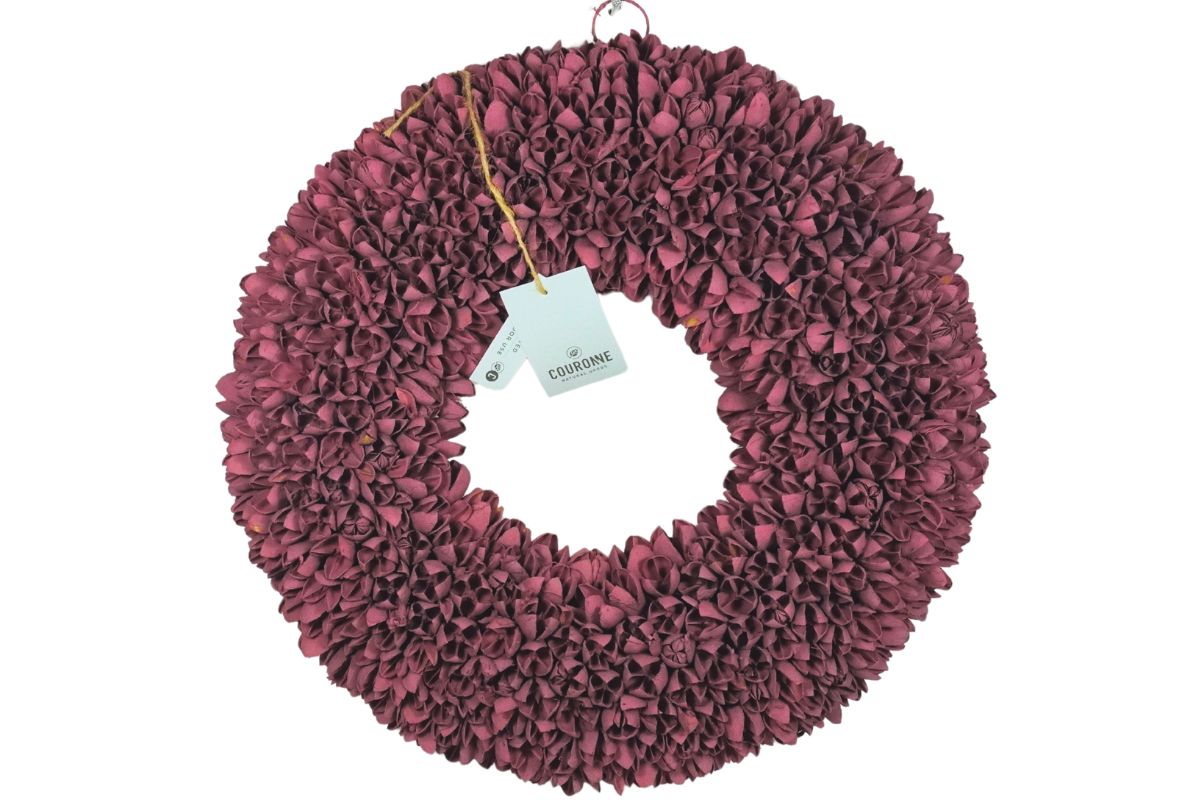 Couronne Dekokranz Naturkranz Handarbeit Bakuli Wreath Mauve 40 cm ∅
