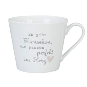 Krasilnikoff Henkeltasse Kaffeetasse Sprüchetasse "Es gibt Menschen die passen perfekt ins Herz"
