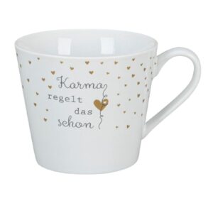 Krasilnikoff Henkeltasse Kaffeetasse Sprüchetasse "Karma regelt das schon"