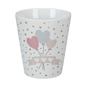 Krasilnikoff Kaffeebecher Sprüche Tasse Mug Cup "Bunte Herz-Luftballons & goldene Herzchen"
