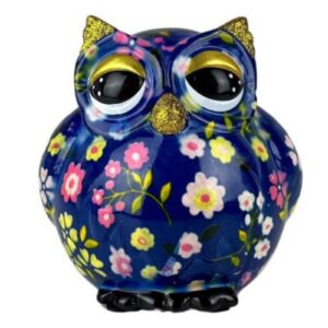 Pomme Pidou Spardose Spartier Money Bank Eule Olive Flower Blue Gr. N