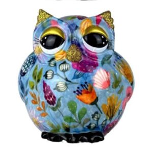 Pomme Pidou Spardose Spartier Money Bank Eule Olive Flower Hellblau Gr. N