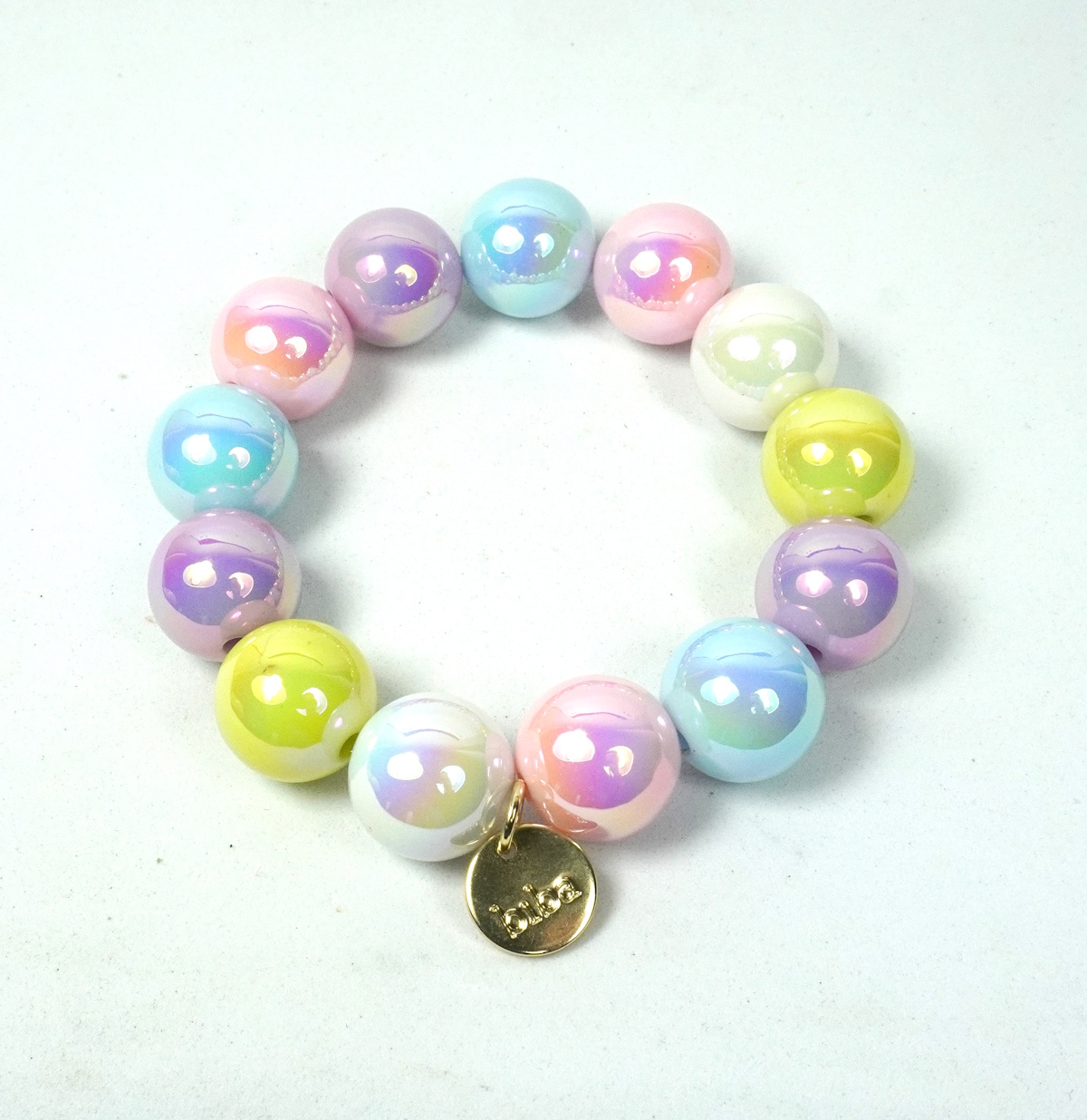 Biba Armband Polymer Perlen Pastell Mix 16mm Ø Biba Anhänger Gold