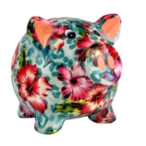 Pomme Pidou Spardose Spartier Money Bank Schwein Rosie Blue Flower Design N