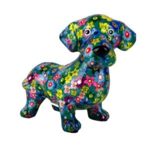 Pomme Pidou Spardose Spartier Money Bank Dackel Dennis Blue Flower Design N